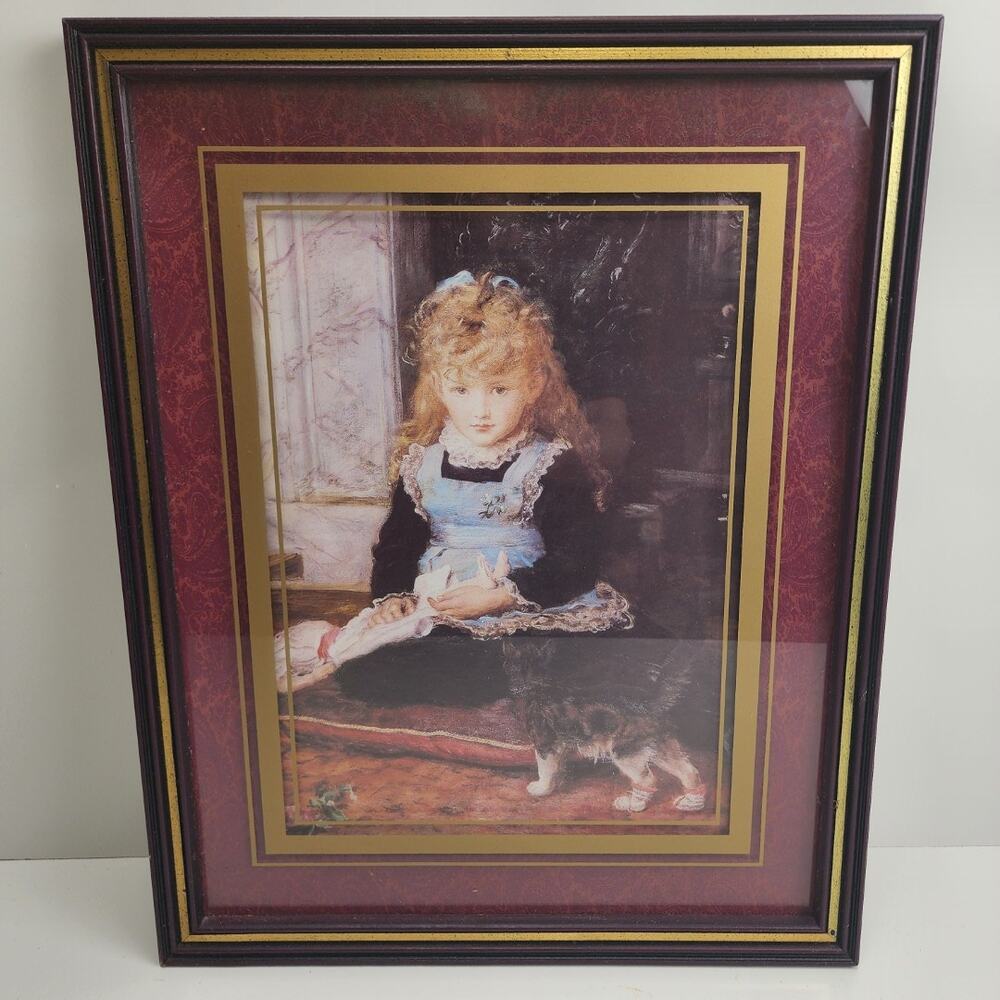 Puss in Boots by John Everett Millais Victorian Girl Kitten Framed Matted Print